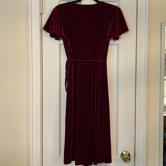 BHLDN Velvet Burgundy Wine Wrap Tie Dress - Picture 6 of 11